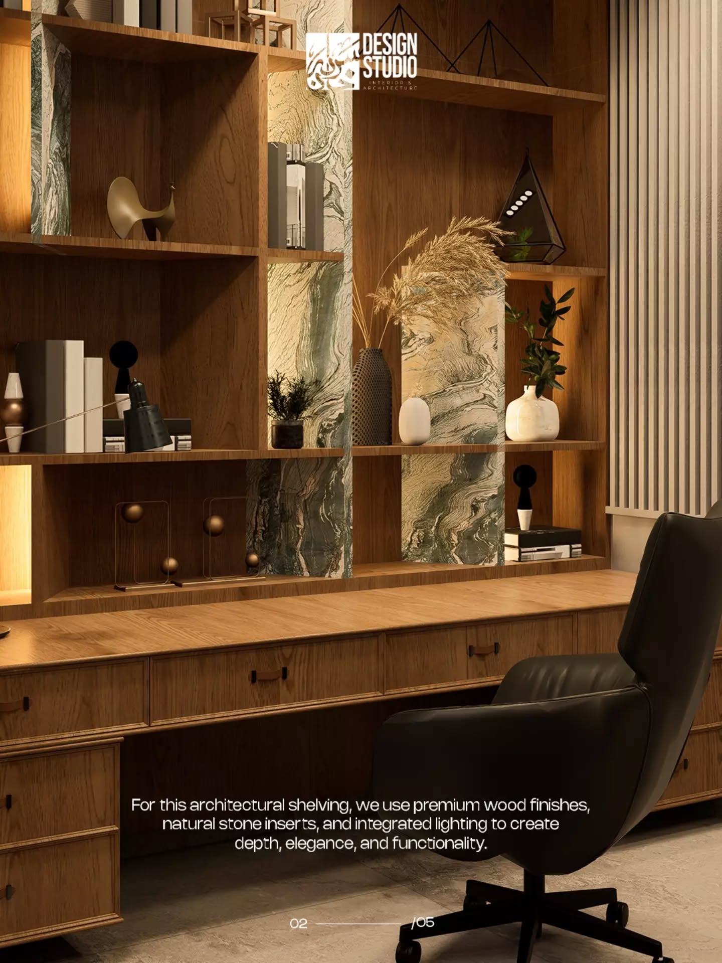 Integrated lighting and shelving detail - Luxury home interior design Pakistan