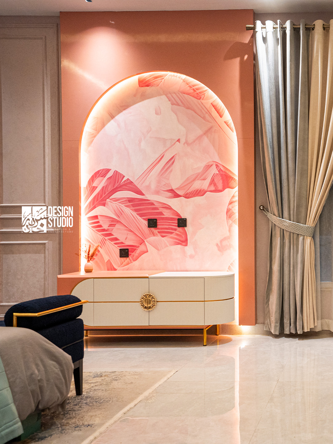 Custom wood detailing and warm tones in dressing area - Interior Design Multan