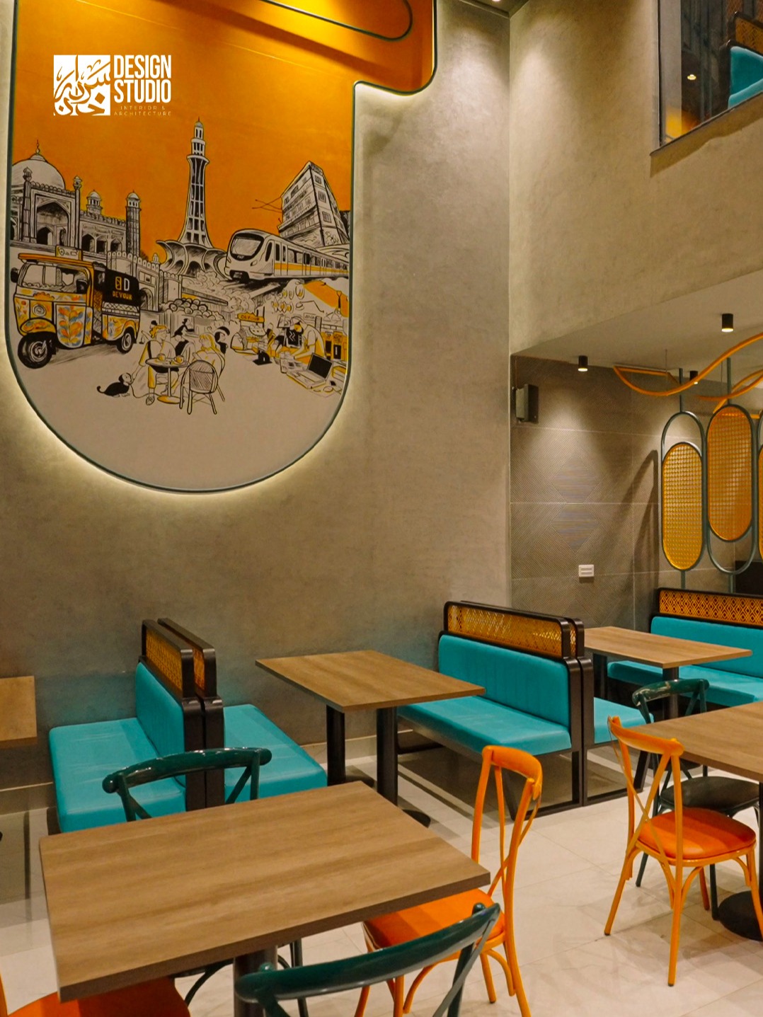 Restaurant interior with wood and textured walls - Modern Hospitality Design