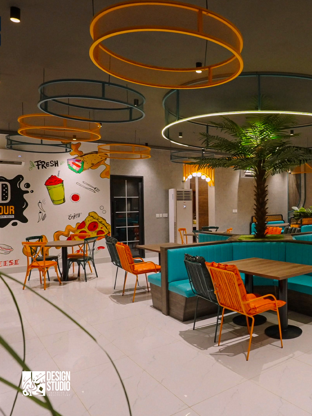 Wide exterior shot with modern building design - Restaurant Architecture Lahore