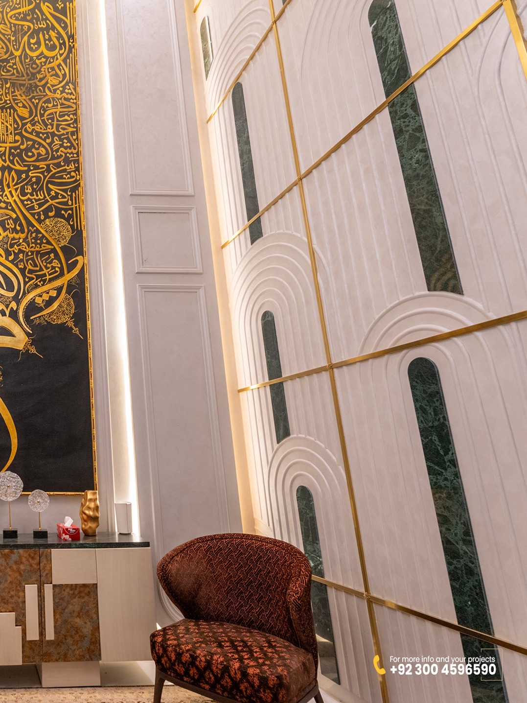 Lobby console table with gold accents - Luxury Home Interior Multan