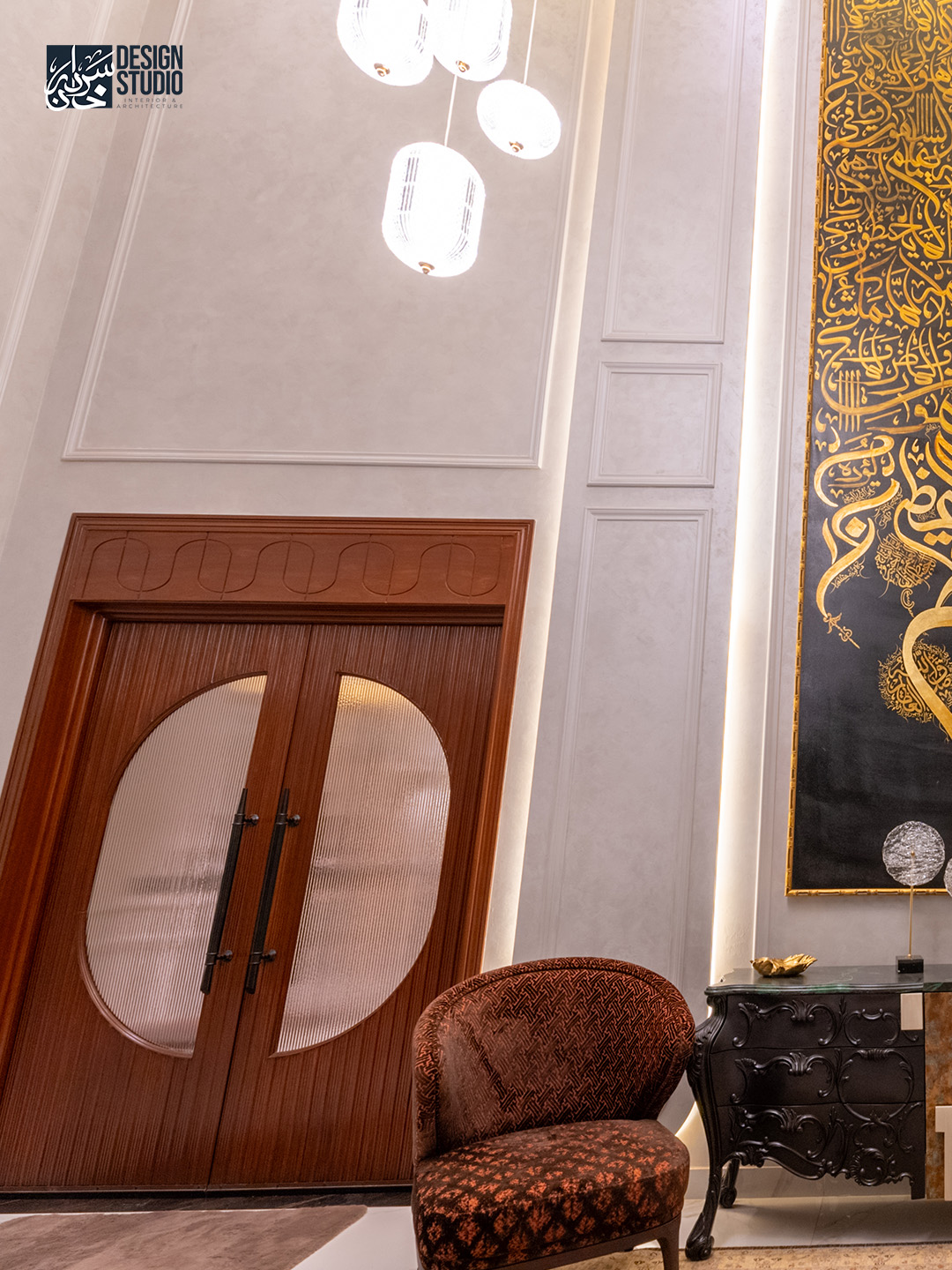 Detailed wall mouldings and wooden panels - Bespoke Interior Design Multan