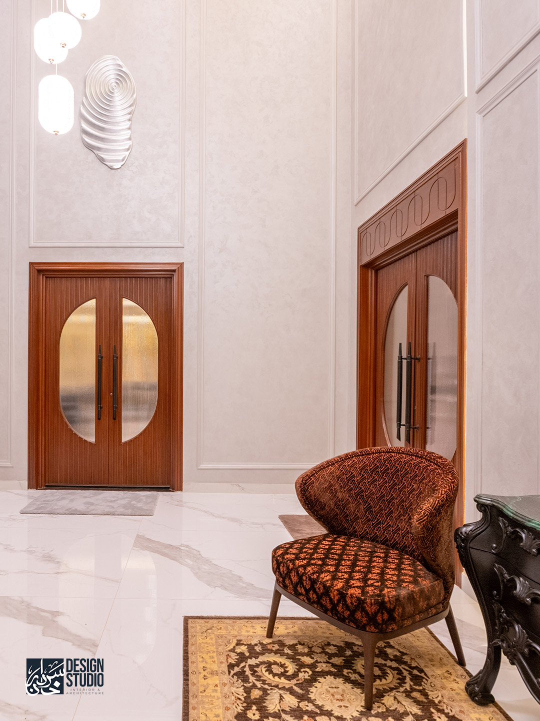 Statement calligraphy artwork in luxury lobby - Cultural Design Fusion Pakistan